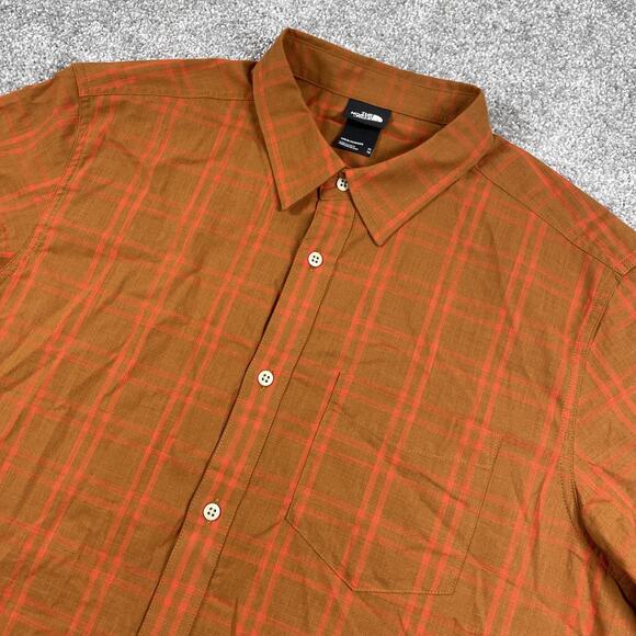 North Face Button Up Shirt Mens Extra Large Plaid Cotton Short Sleeve Orange - Picture 1 of 13